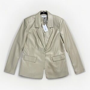 Vegan Leather‎ Oversized Blazer Women's Size Small NWT Oat Beige WEWOREWHAT